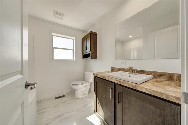 2227 Hendricks Store Rd, Moneta, VA 24121 - bathroom with vanity, baseboards, toilet, and visible vents