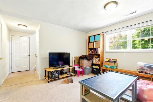 playroom featuring carpet flooring and visible vents