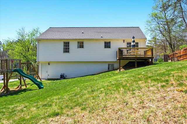 1027 Alison Ln, Vinton, VA 24179 - rear view of house with a wooden deck and a playground