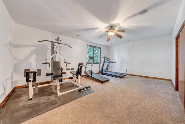 723 Fox Chase Rd, Wirtz, VA 24184 - exercise room with baseboards, ceiling fan, and carpet