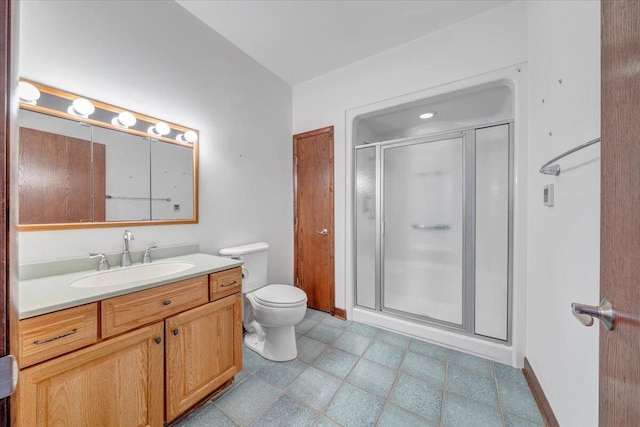 723 Fox Chase Rd, Wirtz, VA 24184 - full bathroom featuring a shower stall, vanity, toilet, and baseboards