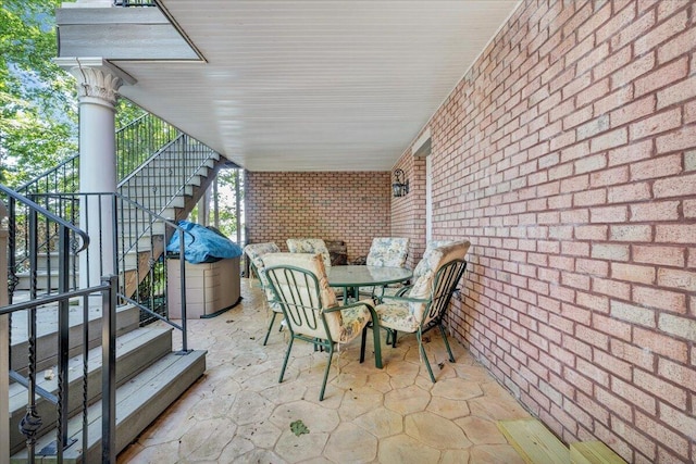 723 Fox Chase Rd, Wirtz, VA 24184 - view of patio / terrace featuring stairway and outdoor dining space