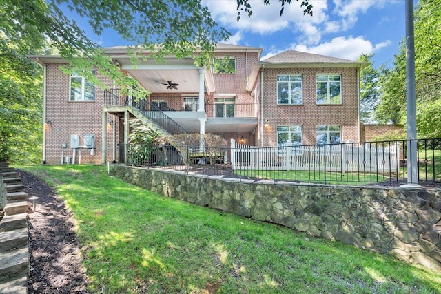723 Fox Chase Rd, Wirtz, VA 24184 - back of property with stairway, ceiling fan, and brick siding