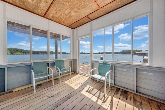723 Fox Chase Rd, Wirtz, VA 24184 - sunroom with a water view, hardwood / wood-style flooring, and healthy amount of natural light