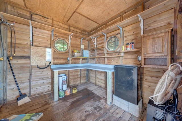 723 Fox Chase Rd, Wirtz, VA 24184 - miscellaneous room featuring wood ceiling, wood walls, and hardwood / wood-style flooring