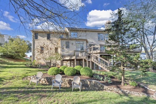 3649 Peakwood Dr SW, Roanoke, VA 24014 - rear view of property with stairway, a deck, and a lawn
