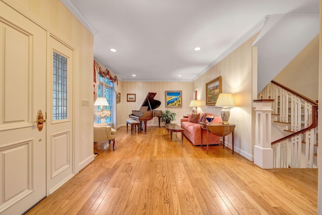 3649 Peakwood Dr SW, Roanoke, VA 24014 - foyer with ornamental molding, light wood-style floors, recessed lighting, and stairs