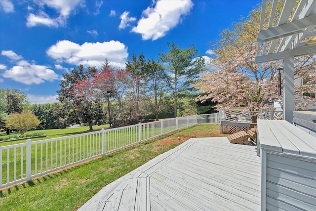 deck featuring a fenced backyard and a yard