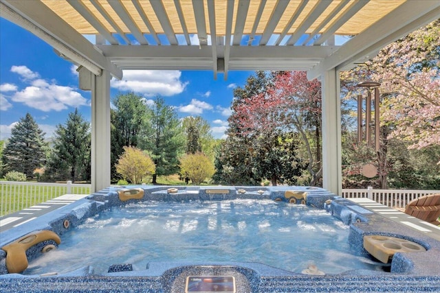 exterior space with a hot tub