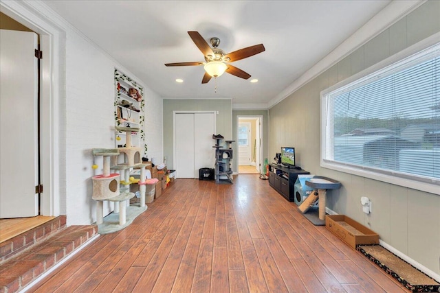1944 Burma Rd, Salem, VA 24153 - misc room with crown molding, a ceiling fan, hardwood / wood-style floors, and recessed lighting