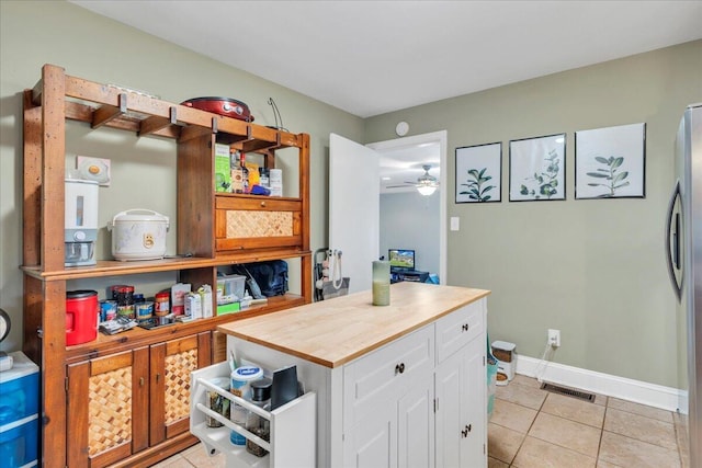 1944 Burma Rd, Salem, VA 24153 - kitchen featuring white cabinets, light tile patterned floors, visible vents, and a ceiling fan