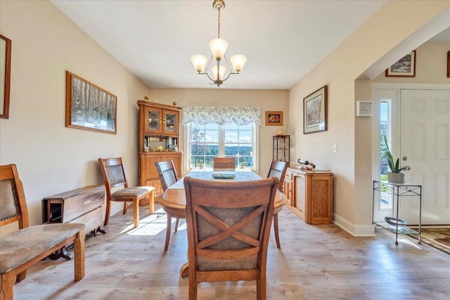 398 River Ridge Rd SE, Copper Hill, VA 24079 - dining area featuring light wood finished floors, a chandelier, and baseboards