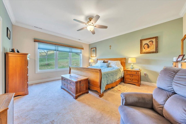 398 River Ridge Rd SE, Copper Hill, VA 24079 - bedroom featuring baseboards, ornamental molding, light colored carpet, and ceiling fan
