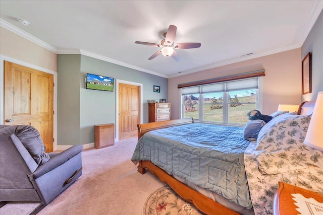 398 River Ridge Rd SE, Copper Hill, VA 24079 - carpeted bedroom with ornamental molding, a ceiling fan, and baseboards