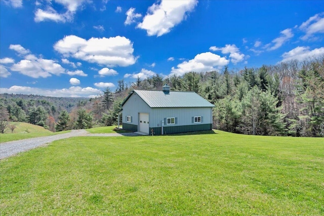 398 River Ridge Rd SE, Copper Hill, VA 24079 - view of home's exterior with board and batten siding, a yard, a wooded view, and gravel driveway