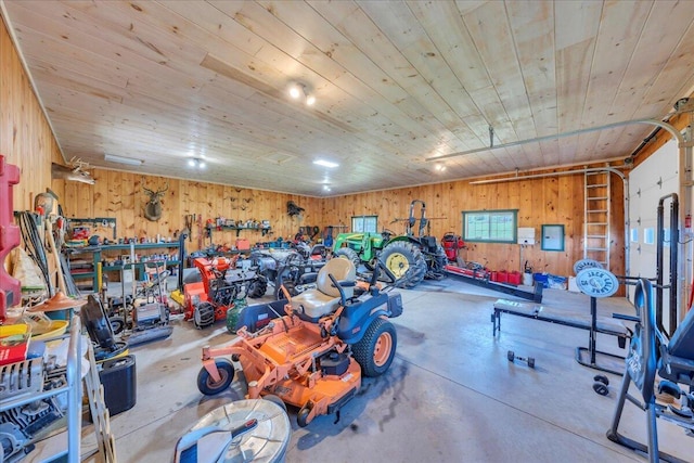 398 River Ridge Rd SE, Copper Hill, VA 24079 - garage featuring wood walls and wooden ceiling