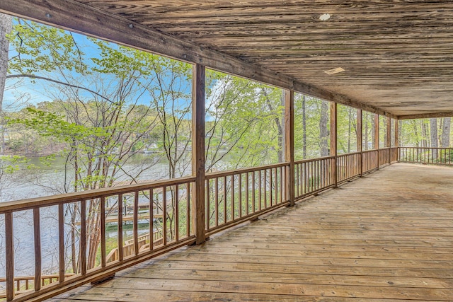 deck featuring a water view