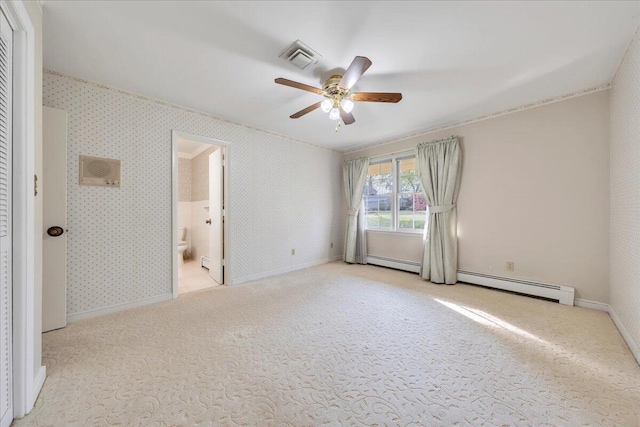 5241 N Spring Dr, Roanoke, VA 24019 - unfurnished bedroom with a baseboard radiator, carpet flooring, baseboards, and ensuite bath