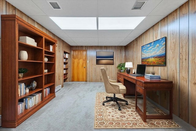 5241 N Spring Dr, Roanoke, VA 24019 - office with carpet flooring, wood walls, and a baseboard radiator