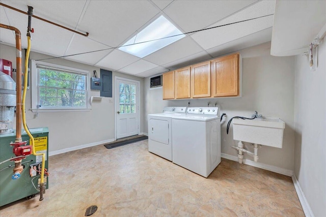 5241 N Spring Dr, Roanoke, VA 24019 - laundry room with independent washer and dryer, cabinet space, baseboards, electric panel, and light floors