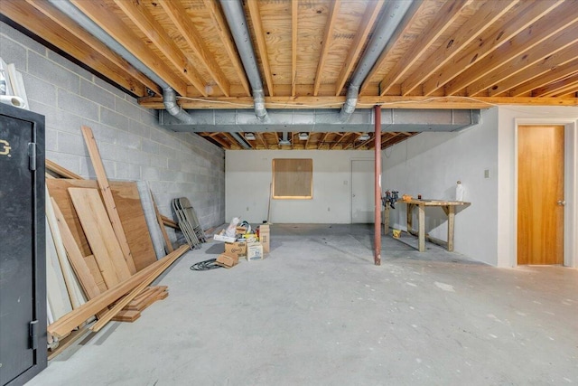 unfinished below grade area with concrete block wall