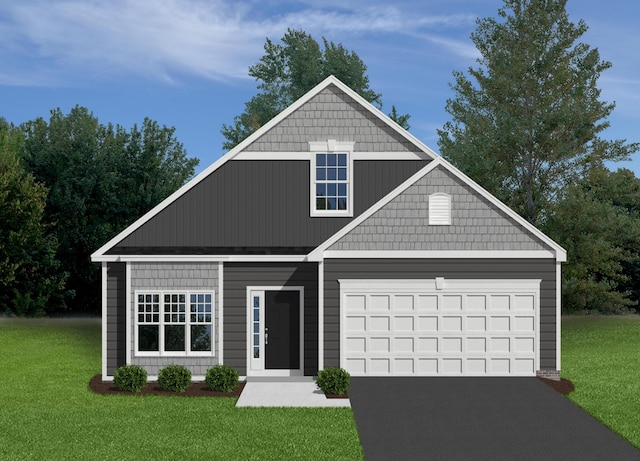 view of front of house featuring an attached garage, a front yard, and driveway