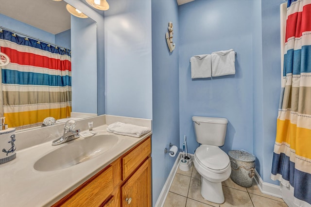 1245 Graves Harbor Trl Unit 206, Huddleston, VA 24104 - bathroom with tile patterned floors, toilet, baseboards, vanity, and a shower with shower curtain