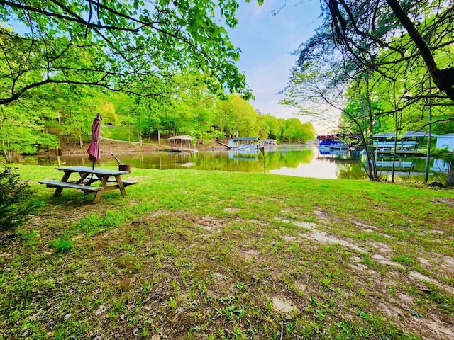view of yard with a water view