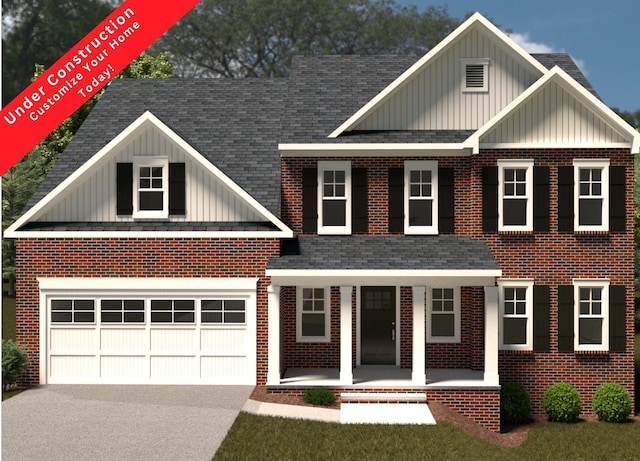 45 Island Green Rd, Daleville, VA 24083 - view of front of house with board and batten siding, covered porch, brick siding, and driveway