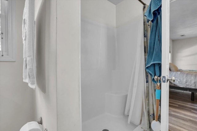 38 Point Pleasant Ave, Salem, VA 24153 - full bathroom featuring a stall shower, wood finished floors, and ensuite bathroom