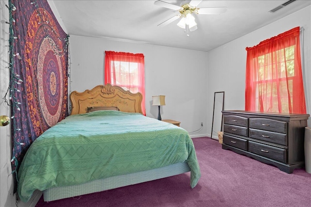 bedroom featuring carpet and ceiling fan