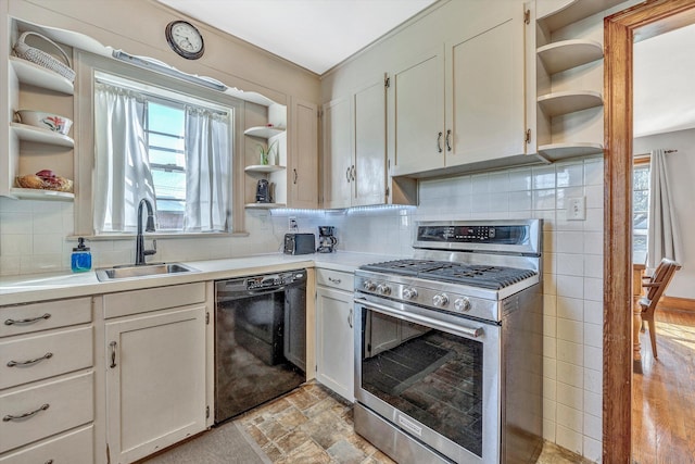 1112 Highland Rd, Salem, VA 24153 - kitchen with open shelves, stainless steel range with gas cooktop, dishwasher, and a sink