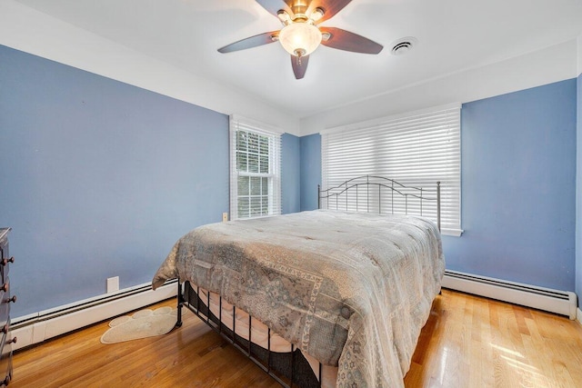 2626 Avenham Ave SW, Roanoke, VA 24014 - bedroom with a baseboard radiator, wood finished floors, and ceiling fan