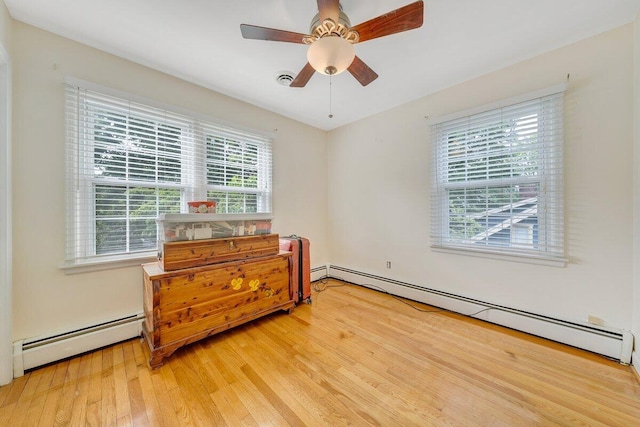 2626 Avenham Ave SW, Roanoke, VA 24014 - bedroom with a baseboard heating unit, wood finished floors, and a ceiling fan