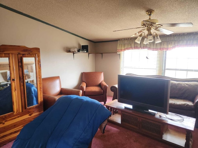 402 Mountain Meadow Dr, Vinton, VA 24179 - bedroom with a ceiling fan, carpet, a textured ceiling, and ornamental molding