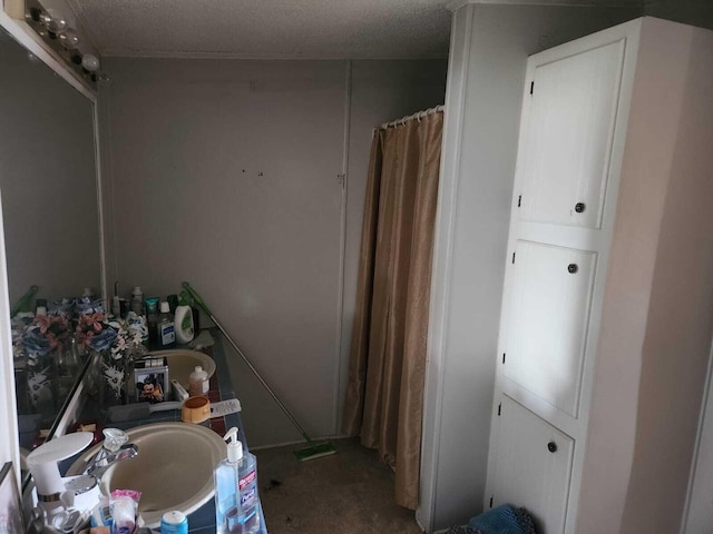 402 Mountain Meadow Dr, Vinton, VA 24179 - full bath featuring a shower with curtain, a sink, and a textured ceiling