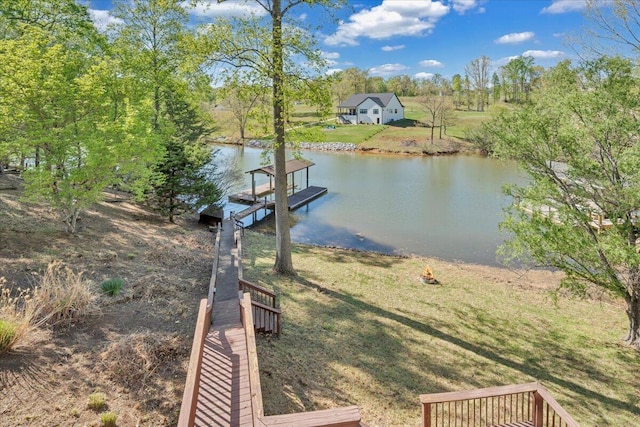 view of dock with a water view