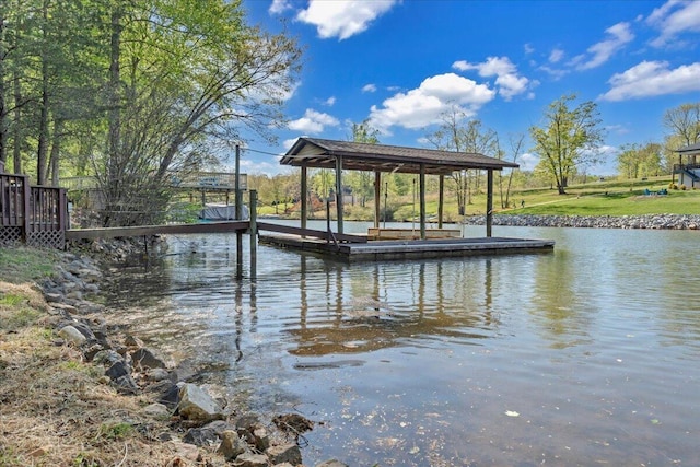 dock area with a water view