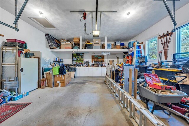 garage featuring a workshop area