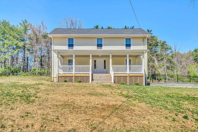 319 Trinity Rd, Troutville, VA 24175 - traditional-style home with a porch, a front lawn, and fence