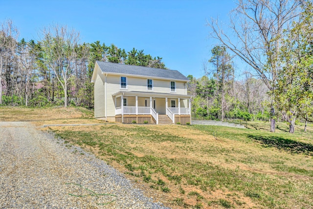 319 Trinity Rd, Troutville, VA 24175 - view of front of house featuring driveway, a front lawn, and covered porch
