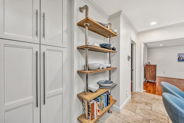 3421 Exeter St SW, Roanoke, VA 24014 - corridor with recessed lighting, stone tile floors, crown molding, and baseboards