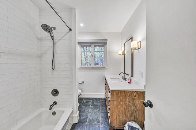 3421 Exeter St SW, Roanoke, VA 24014 - full bathroom featuring baseboards, vanity, tub / shower combination, and toilet