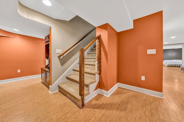 3421 Exeter St SW, Roanoke, VA 24014 - stairway with recessed lighting, baseboards, and carpet