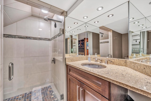 3421 Exeter St SW, Roanoke, VA 24014 - bathroom with vanity, recessed lighting, and a shower stall