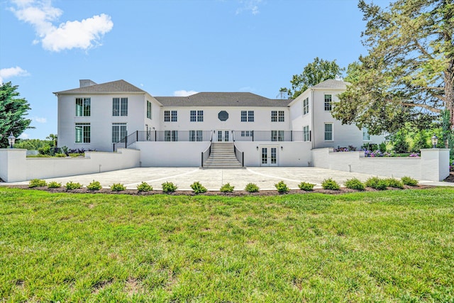 189 Old Buckingham Rd, Cumberland, VA 23040 - rear view of house with french doors, a lawn, a patio area, and stairs