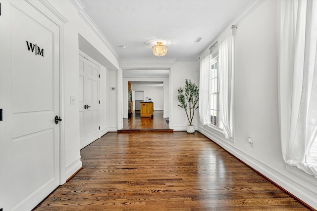 189 Old Buckingham Rd, Cumberland, VA 23040 - corridor with dark wood-type flooring and ornamental molding
