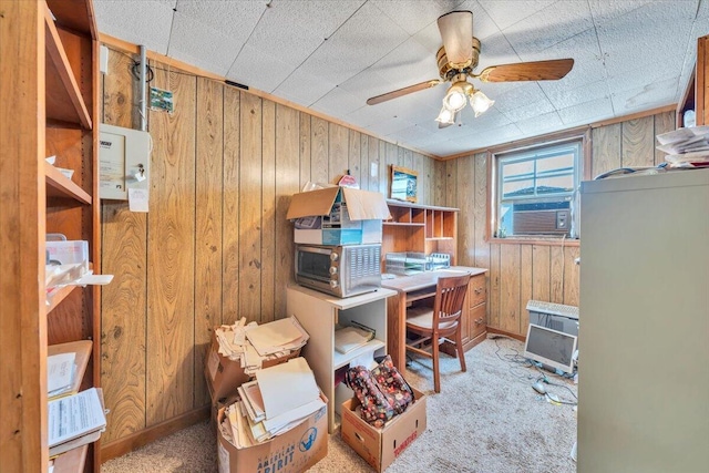 14189 Franklin St, Ferrum, VA 24088 - carpeted office space with ceiling fan, baseboards, cooling unit, and wooden walls