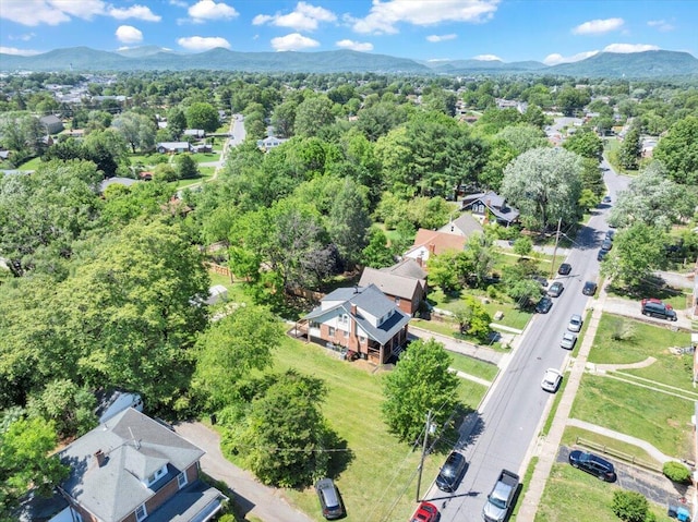 aerial view of residential area with a mountain backdrop