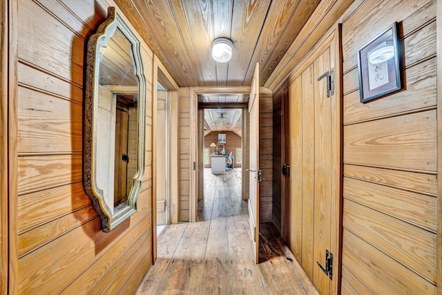 420 S Church St, Fincastle, VA 24090 - corridor with wooden walls, wood ceiling, and light wood-style floors